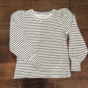 LOFT Kids Navy and White Striped Floral Long Sleeve SweatTee